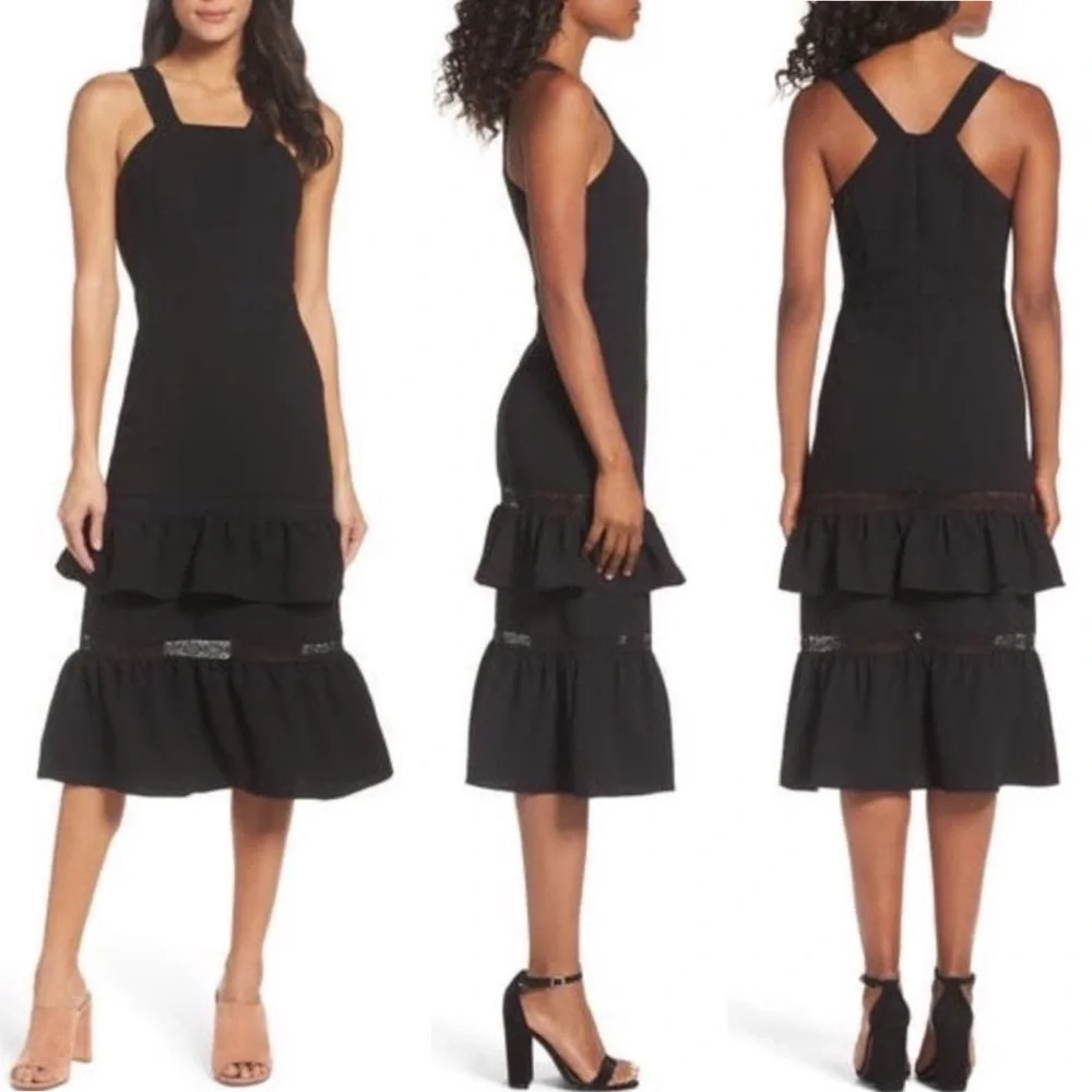 Chelsea28 black tiered ruffle midi dress size small